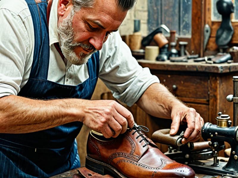 Master cobbler working on shoe repair